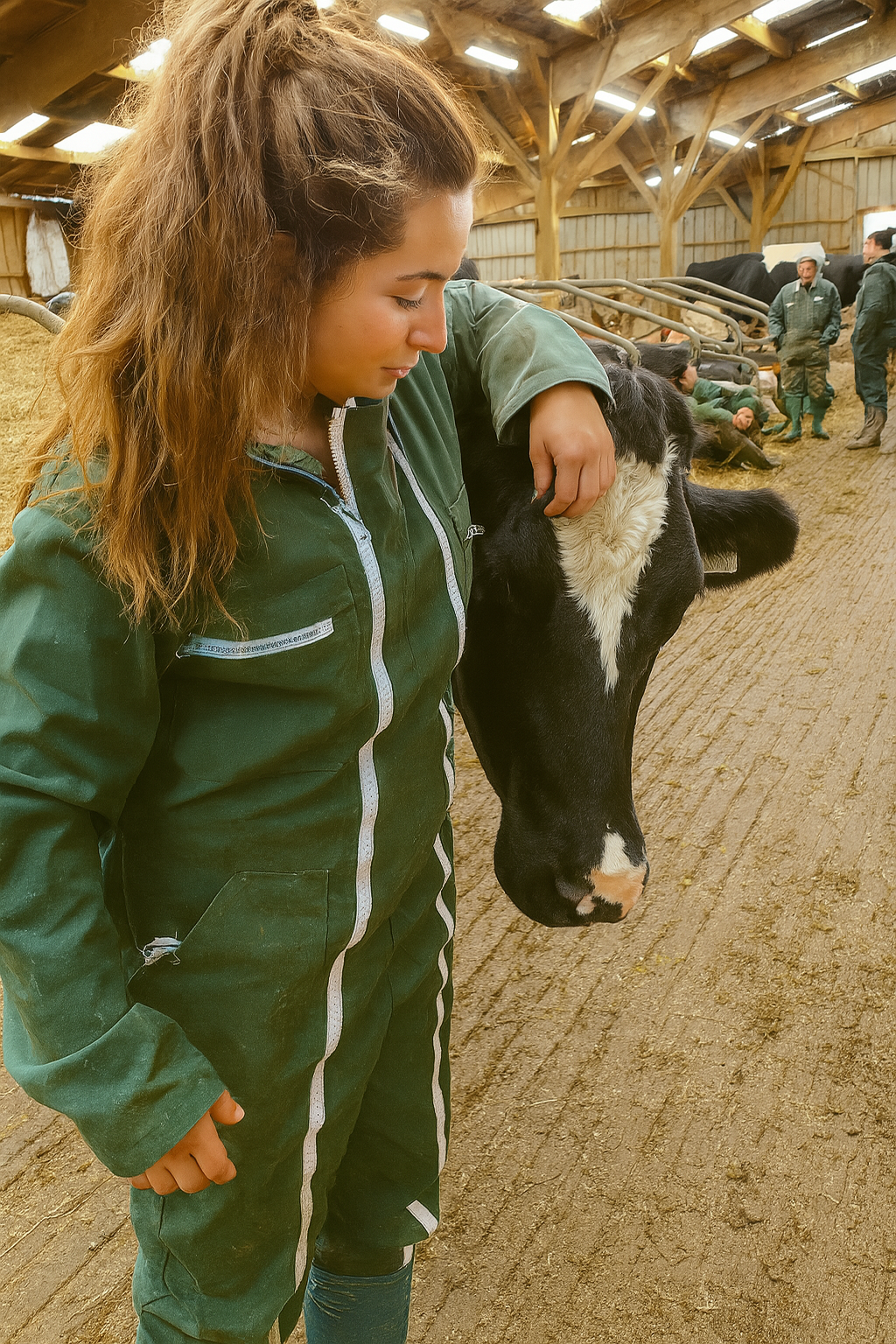 Anne Gosme pratiquant l'ostéopathie sur un veau